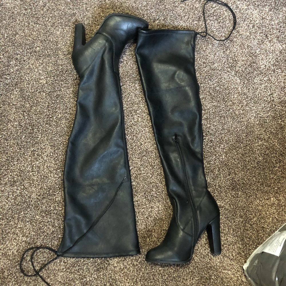 Leather thigh high boots
